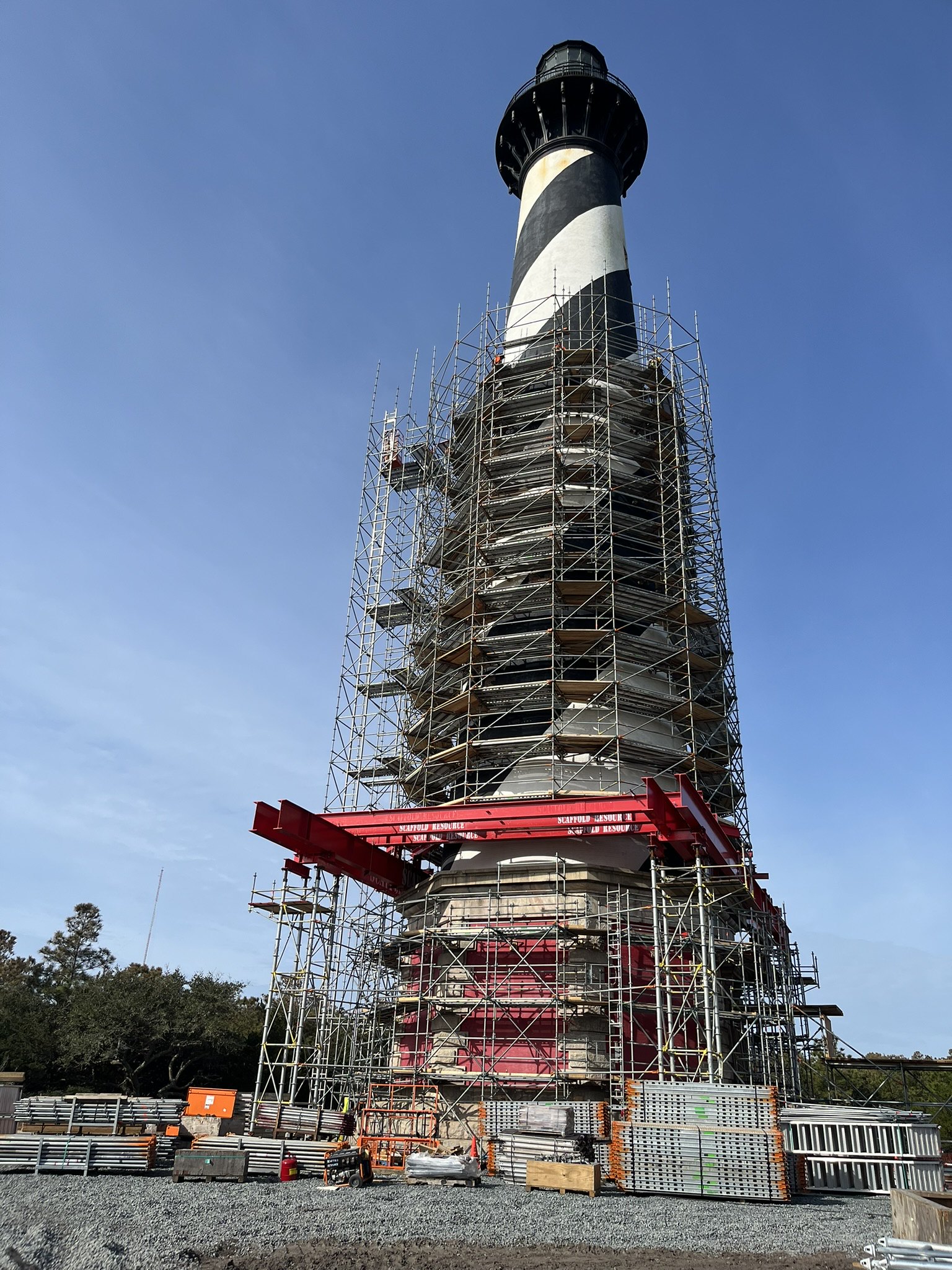 Cape Hatteras Lighthouse Restoration -Scaffolding halfway up