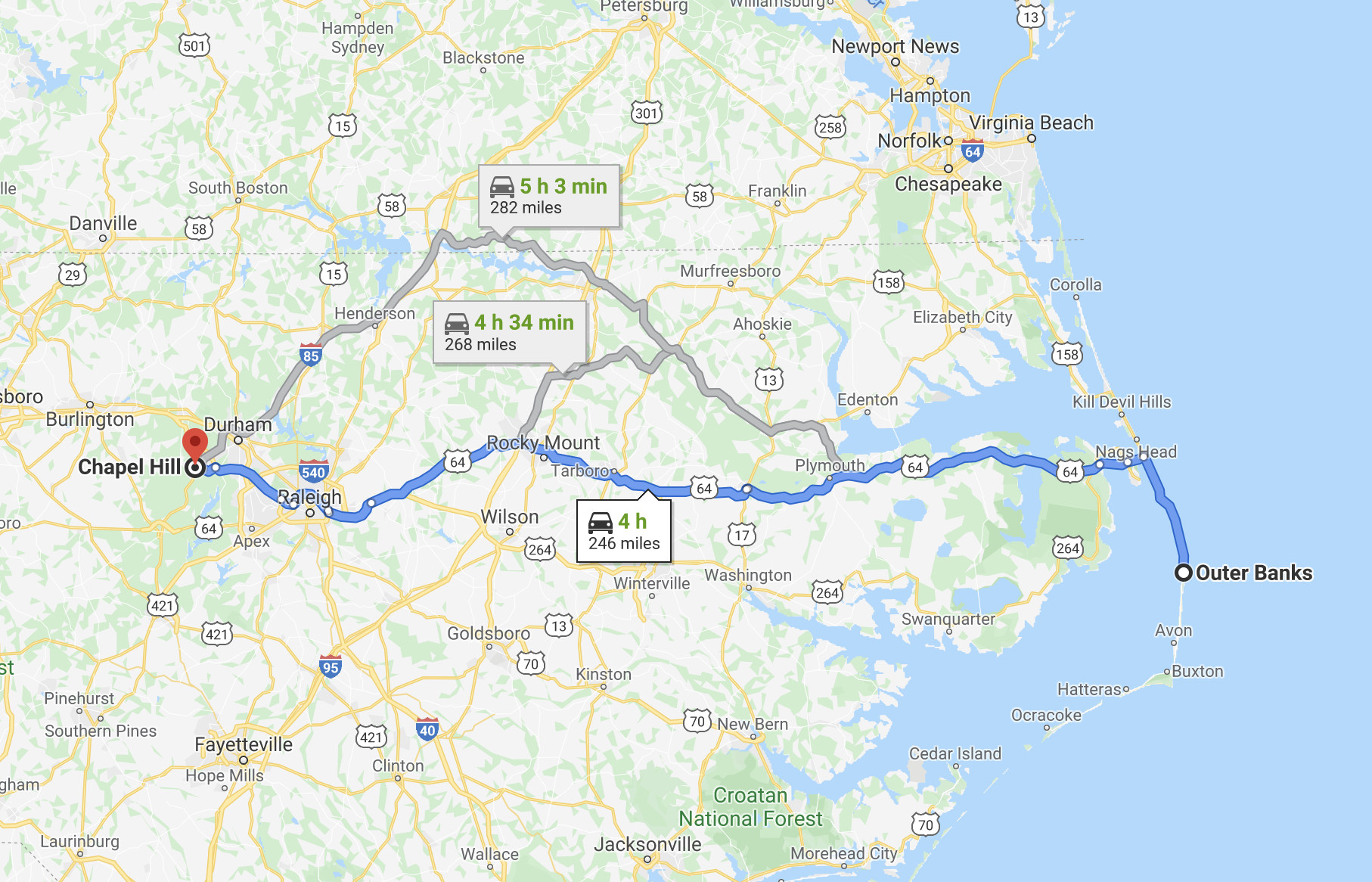 Outer Banks to Chapel Hill