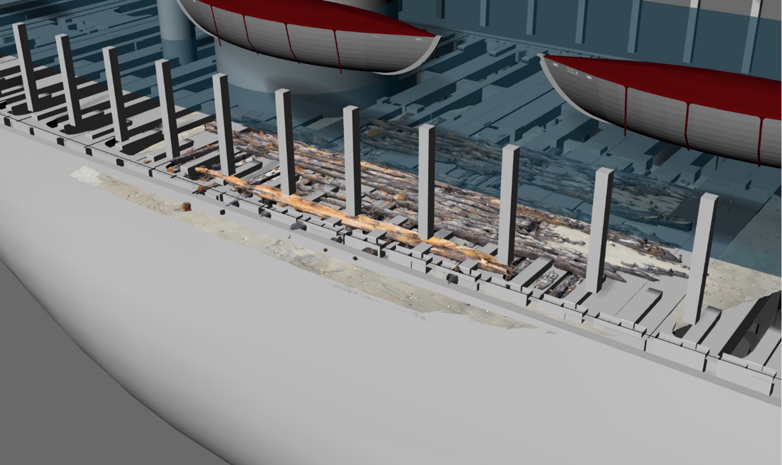 3D rendering created by Matthew Pawelski in his research paper showing how decking material on the Corolla beach potentially fits into the deck of the Metropolis.